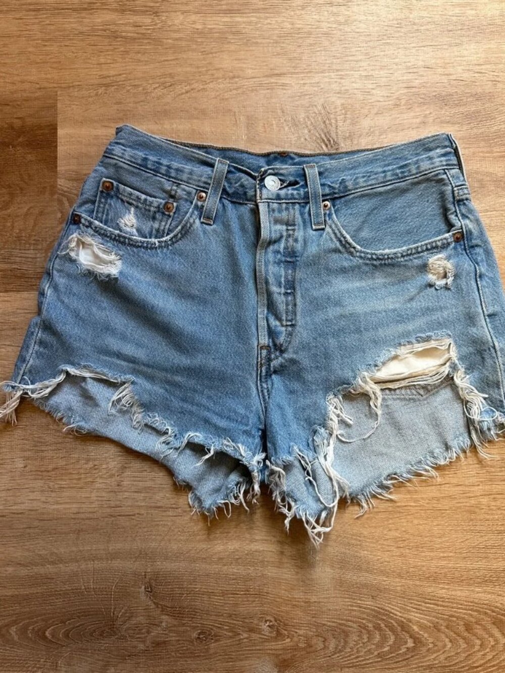 Levi’s 501 Light Blue Distressed Denim Women’s Shorts
